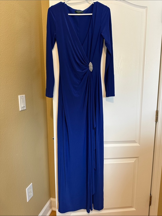 Lauren Ralph Lauren Dresses & Skirts - Lauren Ralph Lauren Evening Gown 8 Blue Rhinestone Brooch Jersey Maxi Dress